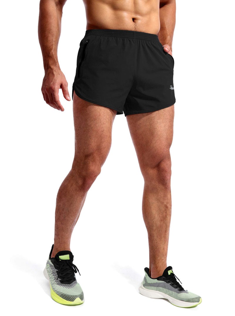 Pudolla Menâ€™s Running Shorts 3 Inch Quick Dry Gym Athletic Workout Shorts for Men with Zipper Pockets(Black Medium) - Image 4